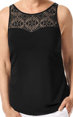 *SALE* Mastectomy Top 'High Lace Neck Tank' Black