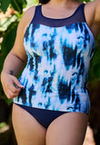 Mastectomy Swimsuit 'Hamptons High Neck MeshTankini Set' Blue/White pattern