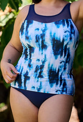 Mastectomy Swimsuit 'Hamptons High Neck MeshTankini Set' Blue/White pattern